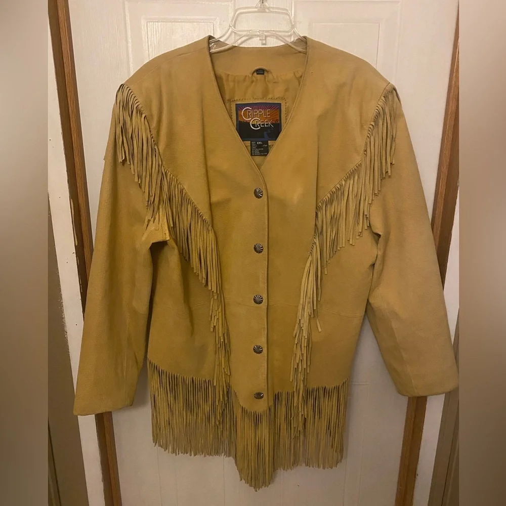 VTG Cripple Creek Golden Tan Fringe Leather Jacket